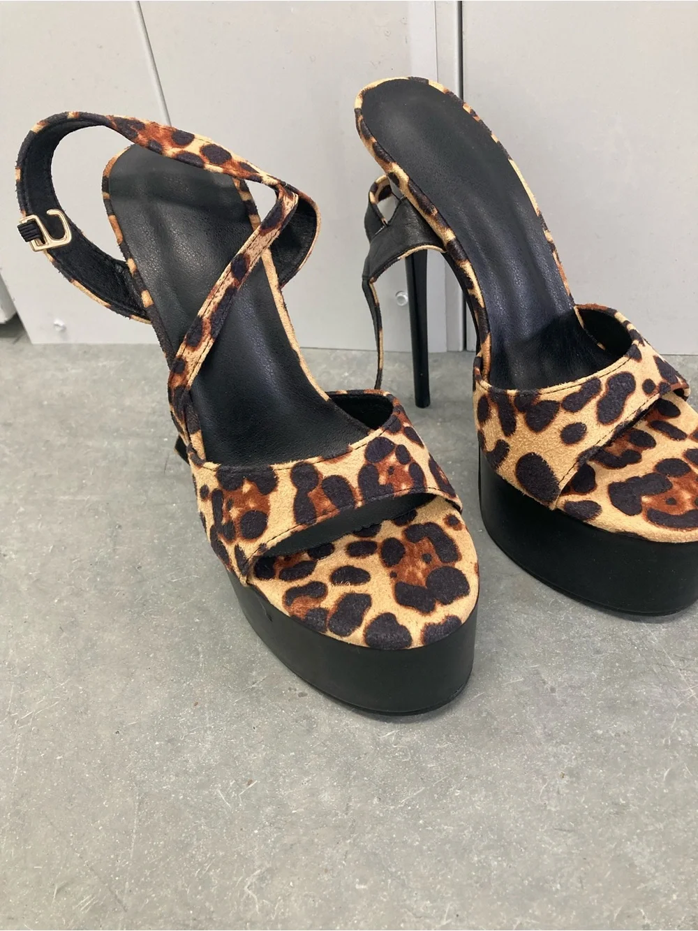 Leopard Print Platform High Heel Sandals - Women's
